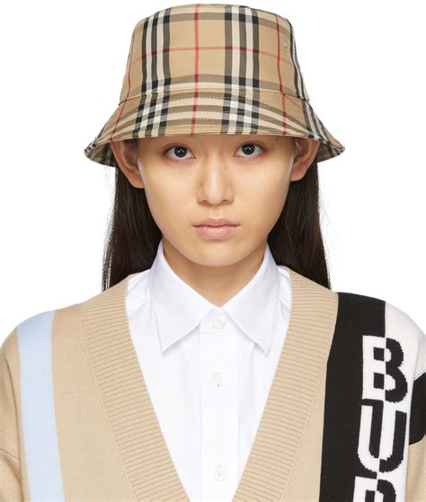 Burberry Vintage Reversible Bucket Hat Beige Logo One Size